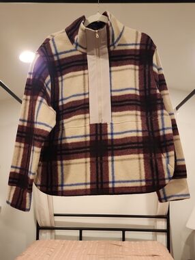 Alpine Design Burgundy, Blue and Beige Plaid Half-Zip Fleece